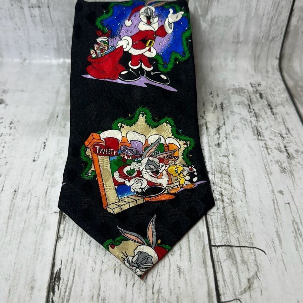 Vintage 1995 Looney Tunes Mania Tie Bugs Bunny Silk‎ Necktie 90s Daffy Duck